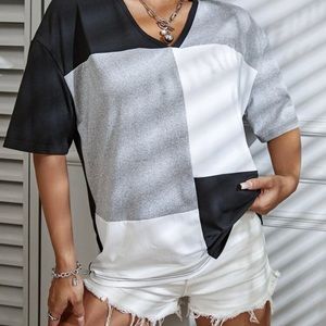 drop shoulder color block top